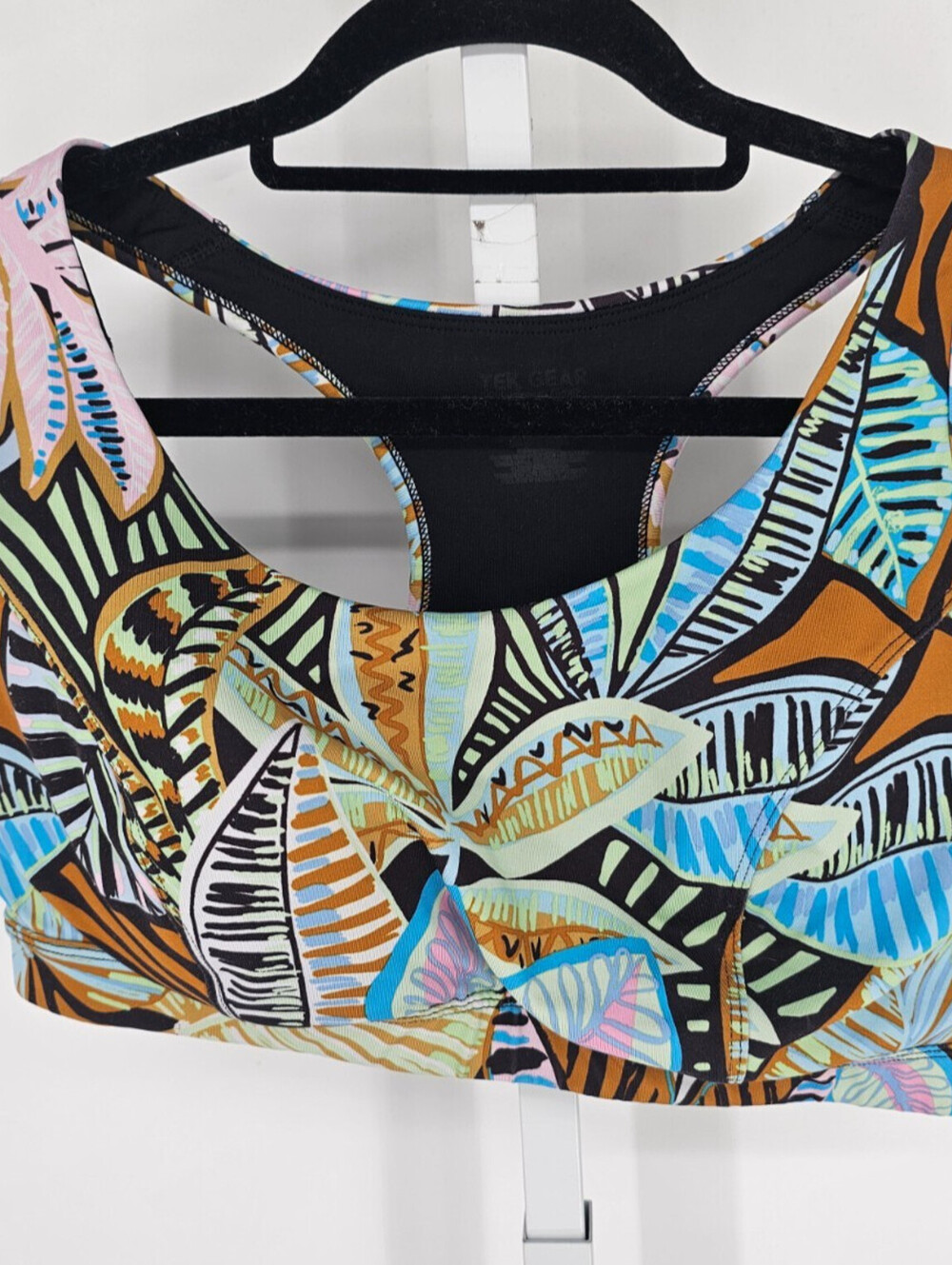 Tek Gear Womens Sz 1X Racerback Sports Bra Colorful Leaf Print